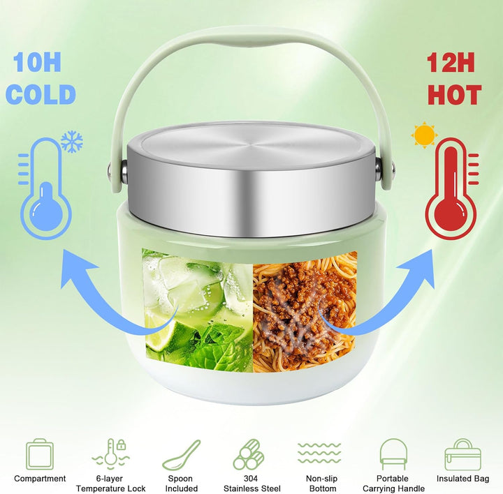 Thermobehälter für Essen 1200ml, 304 Edelstahl Wärmebehälter für Speisen, Thermos-lebensmittelbehält