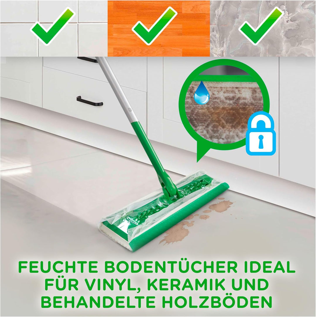 Swiffer Bodenwischer Mit 102 Trockenen Bodentüchern Nimmt Schmutz Auf Und Schliesst Ihn Ein (+3 Feuc
