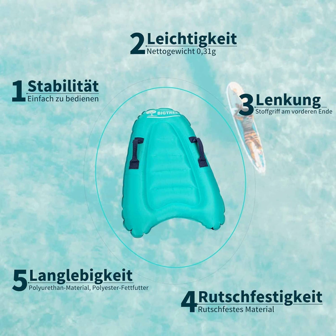 BIGTREE Bodyboard Aufblasbar Aufblasbares Surfbrett, leichtes tragbares Schwimmenbrett mit Griffen,