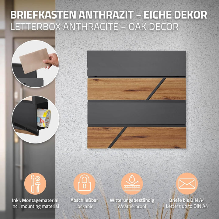 ECD Germany Standbriefkasten mit Zeitungsfach, Design Briefkasten mit Pfosten, Briefkastenanlage, Br