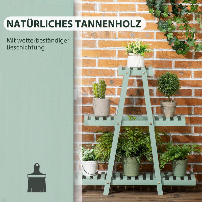 Outsunny Pflanzenregal, Blumenregal mit 3 Stufen, Pflanzentreppe für 6 Blumentöpfen, Pflanzenständer