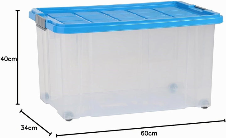axentia Aufbewahrungsbox mit Rollen &amp; Deckel, Stapelbox aus Kunststoff 55 Liter, Eurobox transparent