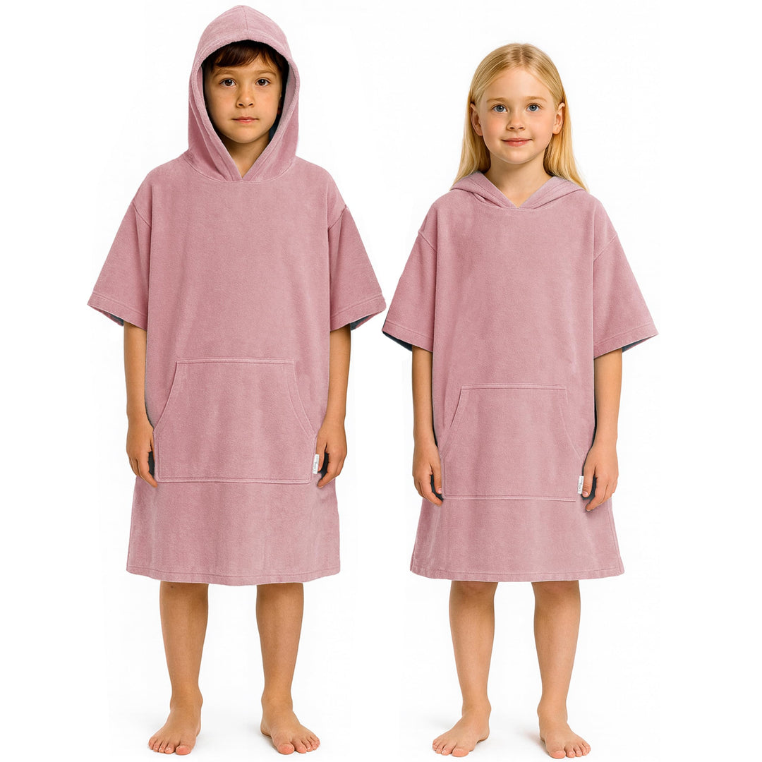 Leicht Frottee Badeponcho Kinder - Mädchen Jungen Baumwolle Poncho Handtuch Bademantel Badetuch Surf