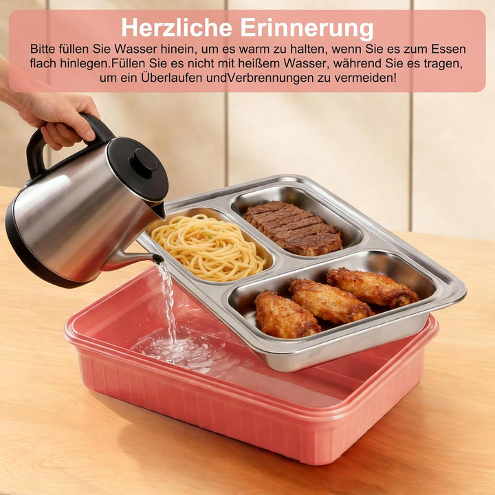 Edelstahl Brotdose Kinder 900ml Metall Bento Lunchbox,Brotdose mit 3 Trennfächern,Bento Lunch Box Ki