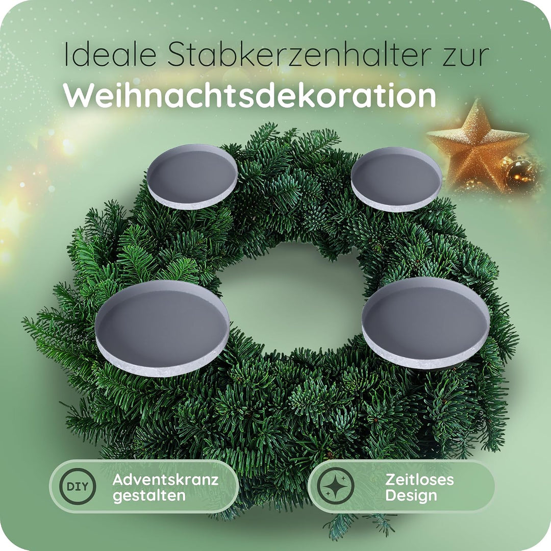 Novaliv 4X Kerzenpick Flach 6,5 cm GRAU Kerzenhalter für Adventskranz Kerzenpin Weihnachtskranz, 4
