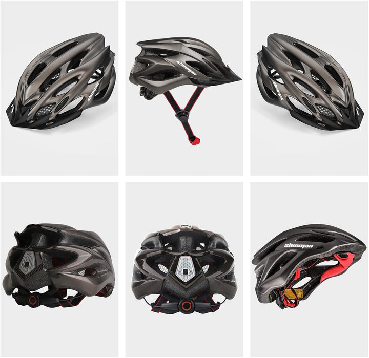 Shinmax Fahrradhelm Herren Damen MTB Helm Visier und Rücklicht mit 21 Belüftungskanäle - Erwachsene