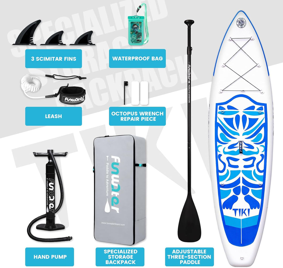 FunWater Aufblasbares Stand Up Paddle Board Multifunktionale Paddelboards mit Flossen, Knochleine, S
