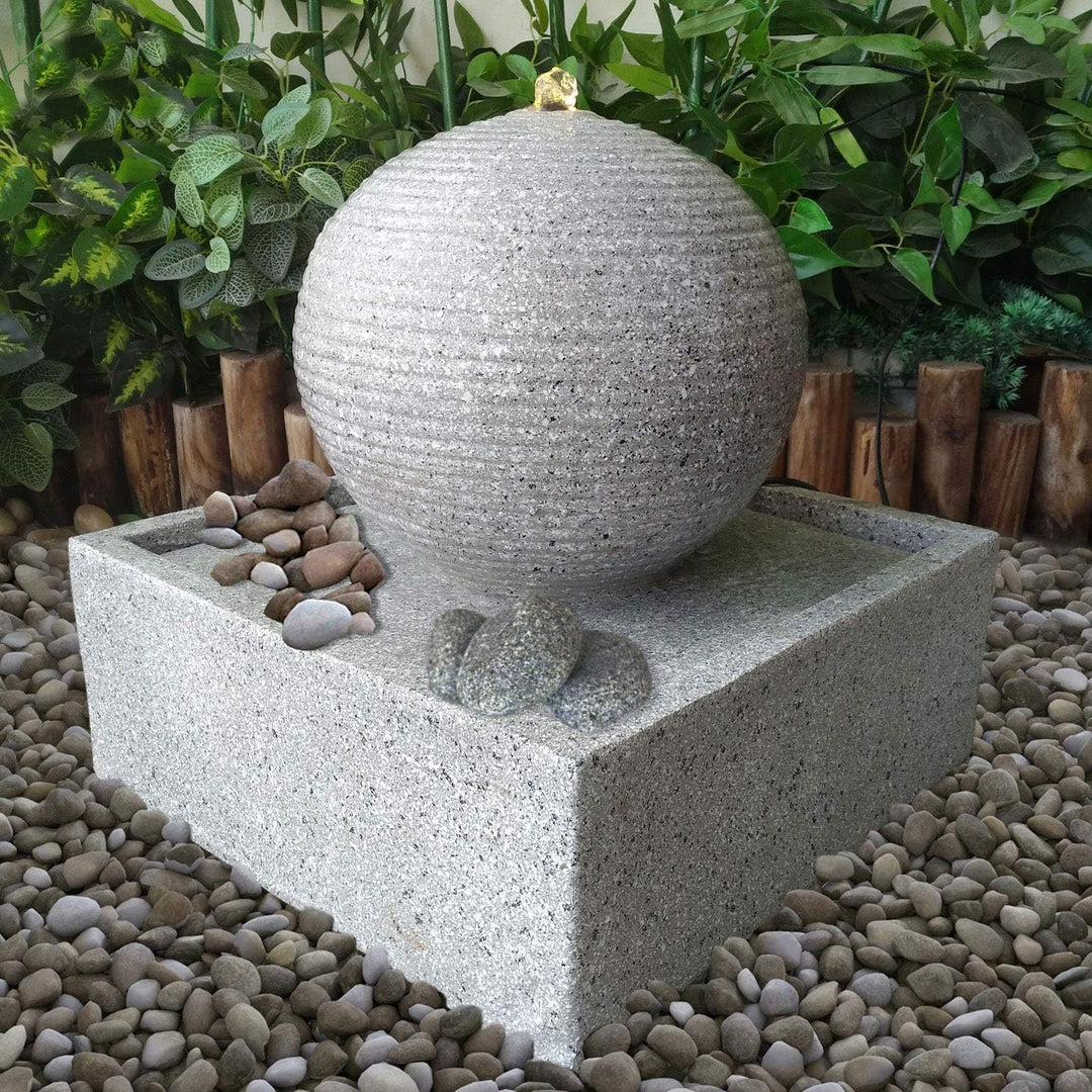 AMUR Gartenbrunnen Brunnen Zierbrunnen Zimmerbrunnen Brunnen MODERN lichtgrau mit LED-Licht 230V Was