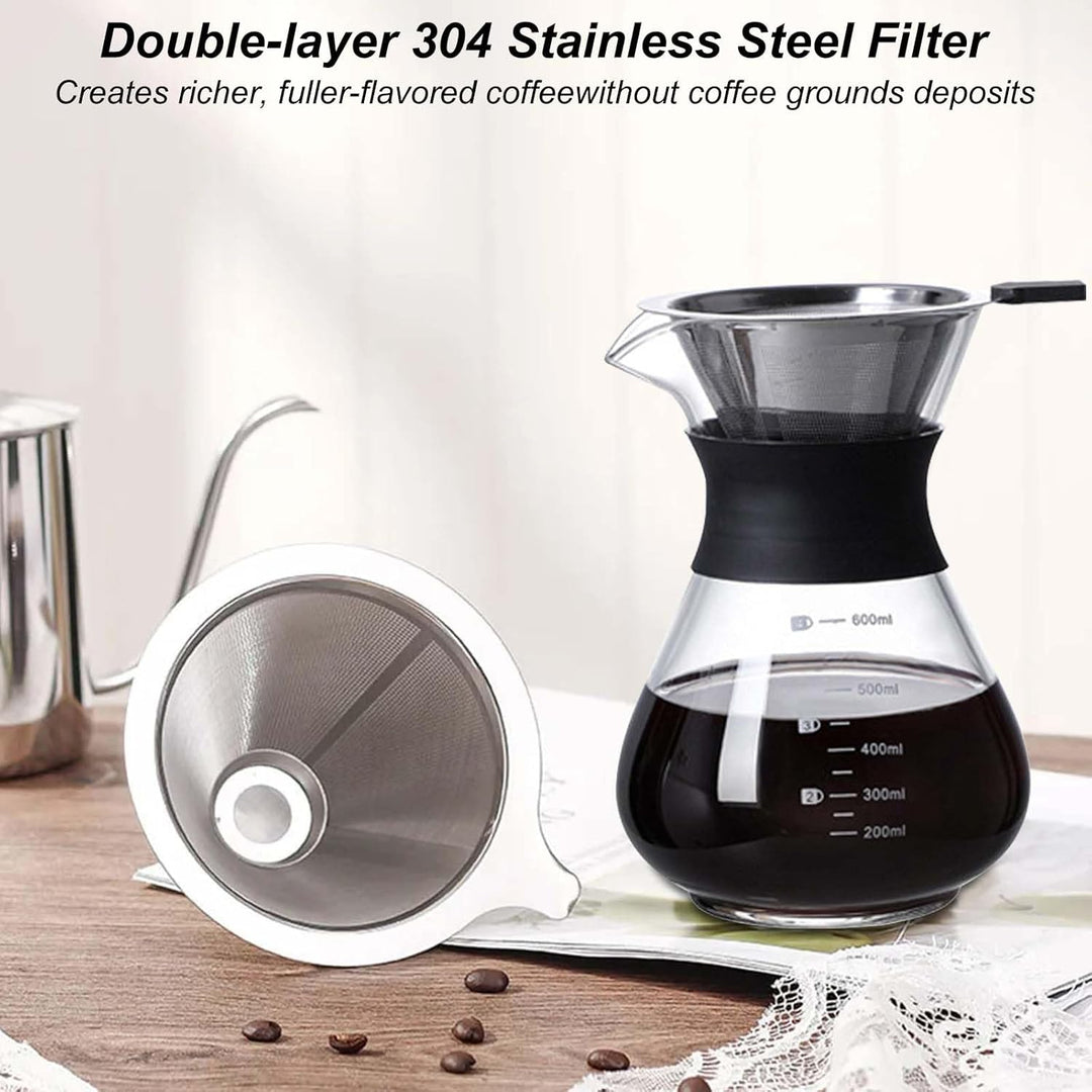 Pour Over Kaffeebereiter, 600ml Kaffeebrüher für Filterkaffee, Hand Kaffee Edelstahl Handfilter Aus