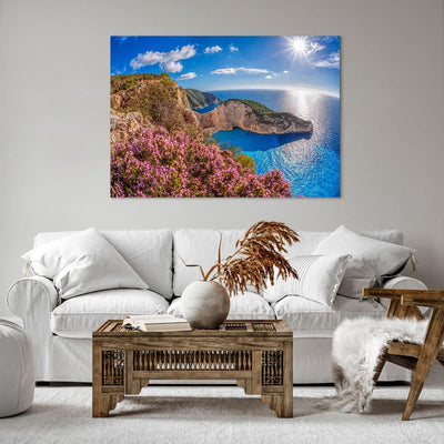 Bilder auf Leinwand 100x70cm Leinwandbild mit Rahmen Meer Sommer Blume Gross Wanddeko Bild Schlafzim