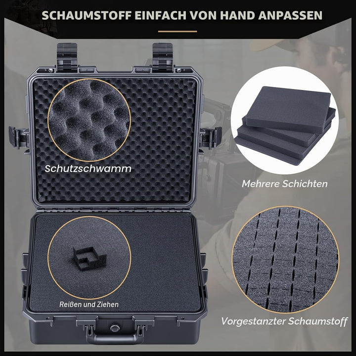 Lykus HC-4120 Wasserdicht Koffer mit Schaumstoff, Innenmass 41x36x19 cm, geeignet für Kamera,Projekt