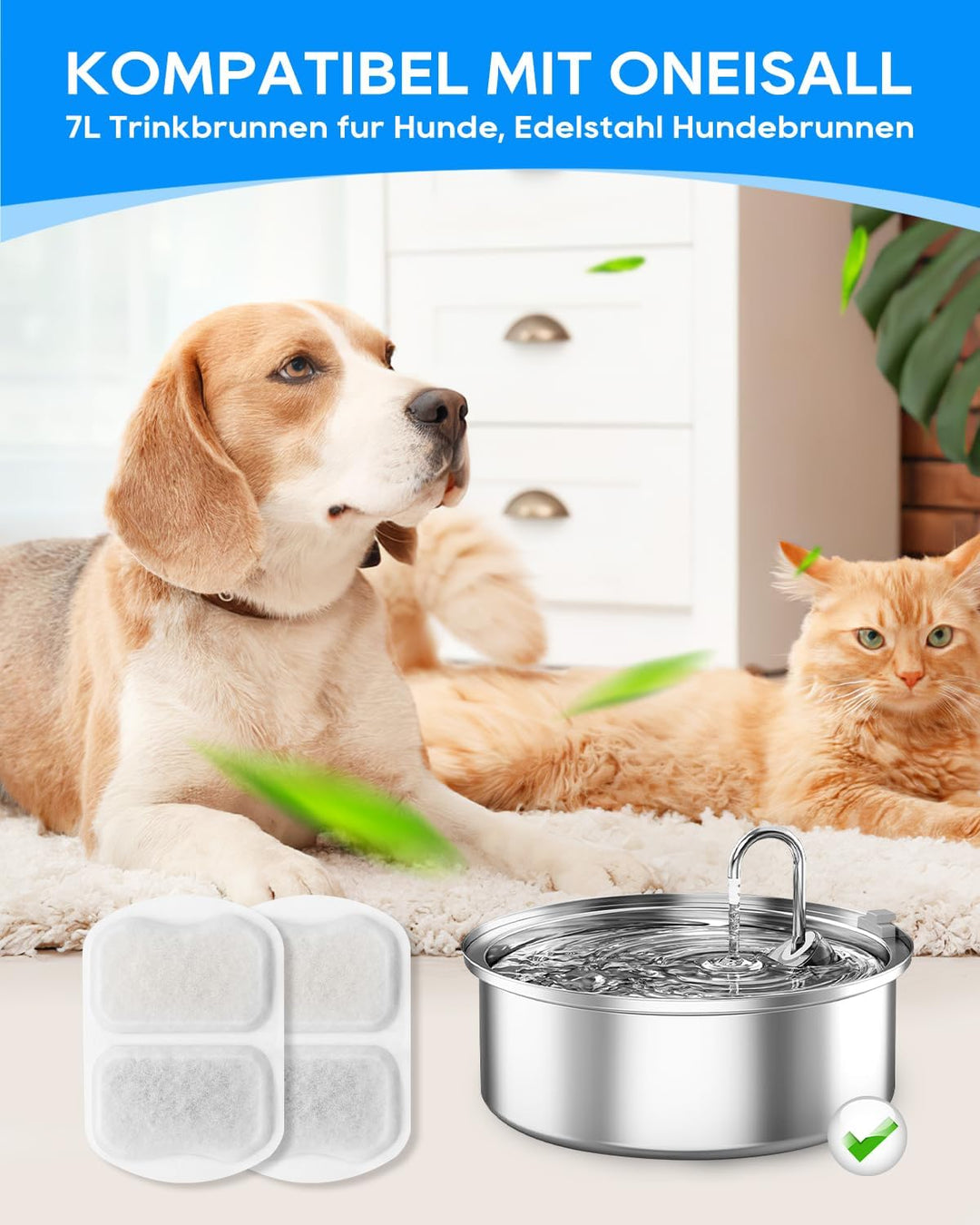 Haliya 12 Pack Ersatzfilter für Oneisall 7L Trinkbrunnen für Hunde, Edelstahl Hundebrunnen, 3 Filter