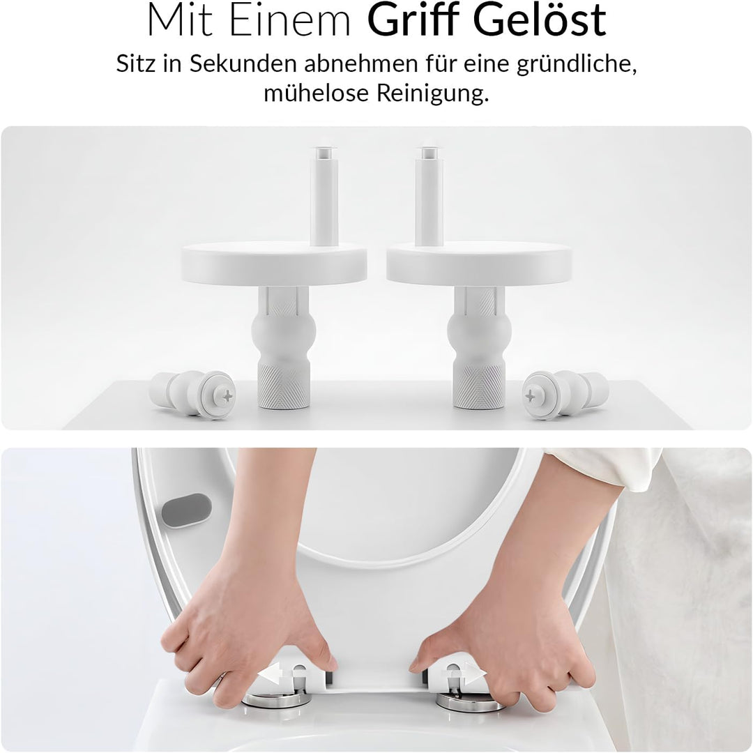 WC Sitz mit Absenkautomatik Rund Weiss – Toilettendeckel O-Form bis 200 kg – Klodeckel Softclose mit