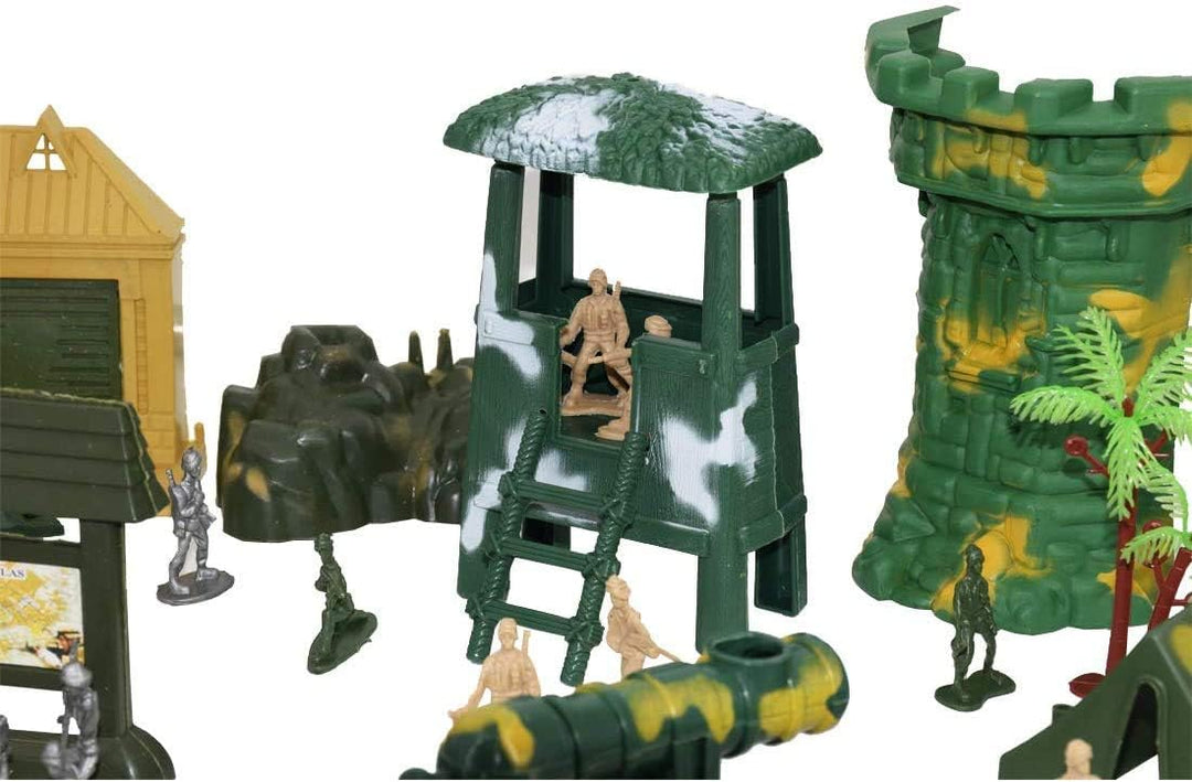 deAO 303 Militär Spielset mit Soldaten, Militärfiguren, Tanks, Flugzeugen, Flaggen, Aufbewahrungstas