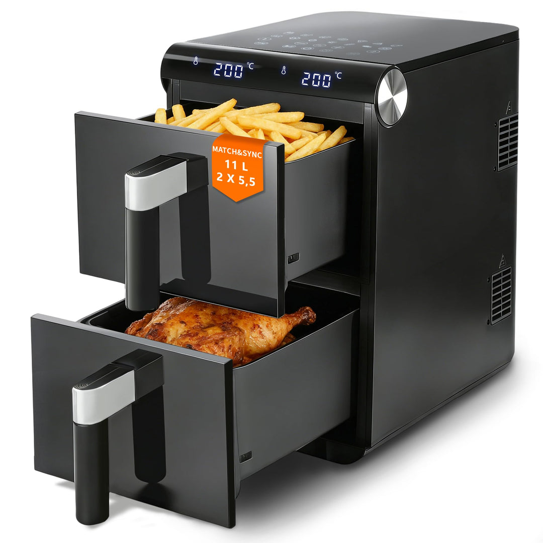 Citybee 11L XXL Heissluftfritteuse 2 Kammern, Dual-Zone Doppelkammer Turm-Airfryer mit SYNC/MATCH, 2