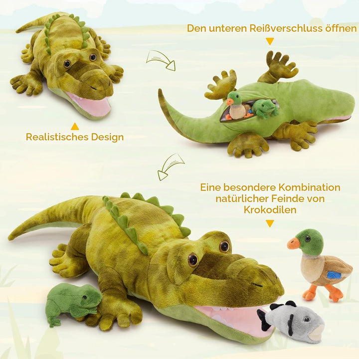 MorisMos 5 stücke Alligator Kuscheltier XXL Set, 65cm lang riesen Krokodil Kuscheltier mit Babys im