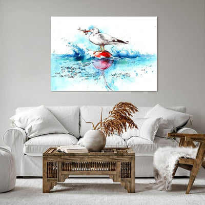 Bilder auf Leinwand 100x70cm Leinwandbild Wasser Fische Möwe hungrig Gross Wanddeko Bild Schlafzimme