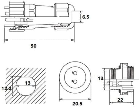 230V 12V IP68 13mm 2-polig, 2-Pin, Rundstecker, Buchse, Verbinder Stecker Set mit Deckel, Steckverbi