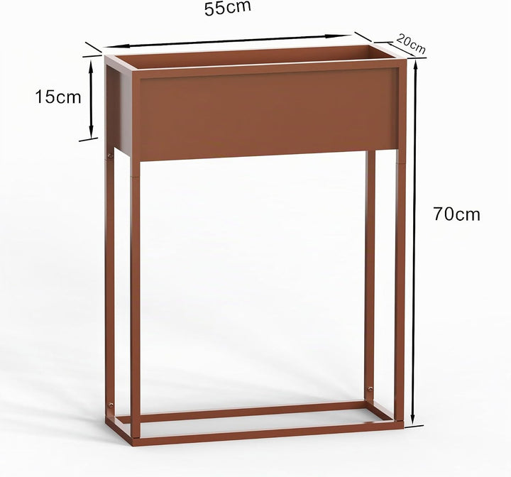 Metall Blumentopf Braun mit Gestell Pflanzen Ständer eckig mit Übertopf - Innen Deko Blumenhocker Pf
