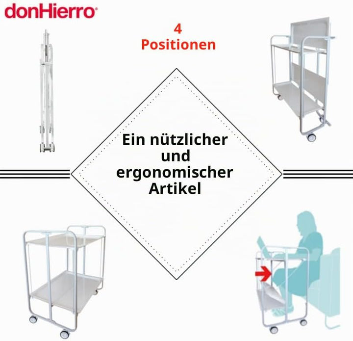 DON HIERRO - Servierwagen, klappbar, 2 Böden, Schwarzem Rahmen. Bauhaus-Schwarz 66 x 43 x 72 cm. Sch
