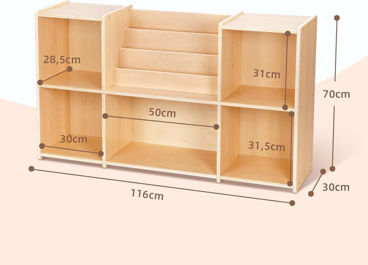 OOOK Montessori-Bücherregal und Spielzeugorganizer, 2-stufiges Horizontales Bücherregal, Spielzeugau
