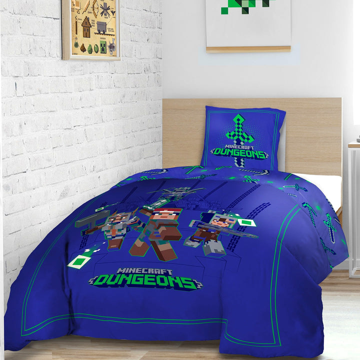 Minecraft Bettwäsche Set für Jungen · Kinderbettwäsche 135x200 80x80 cm aus 100% Baumwolle · Motiv m