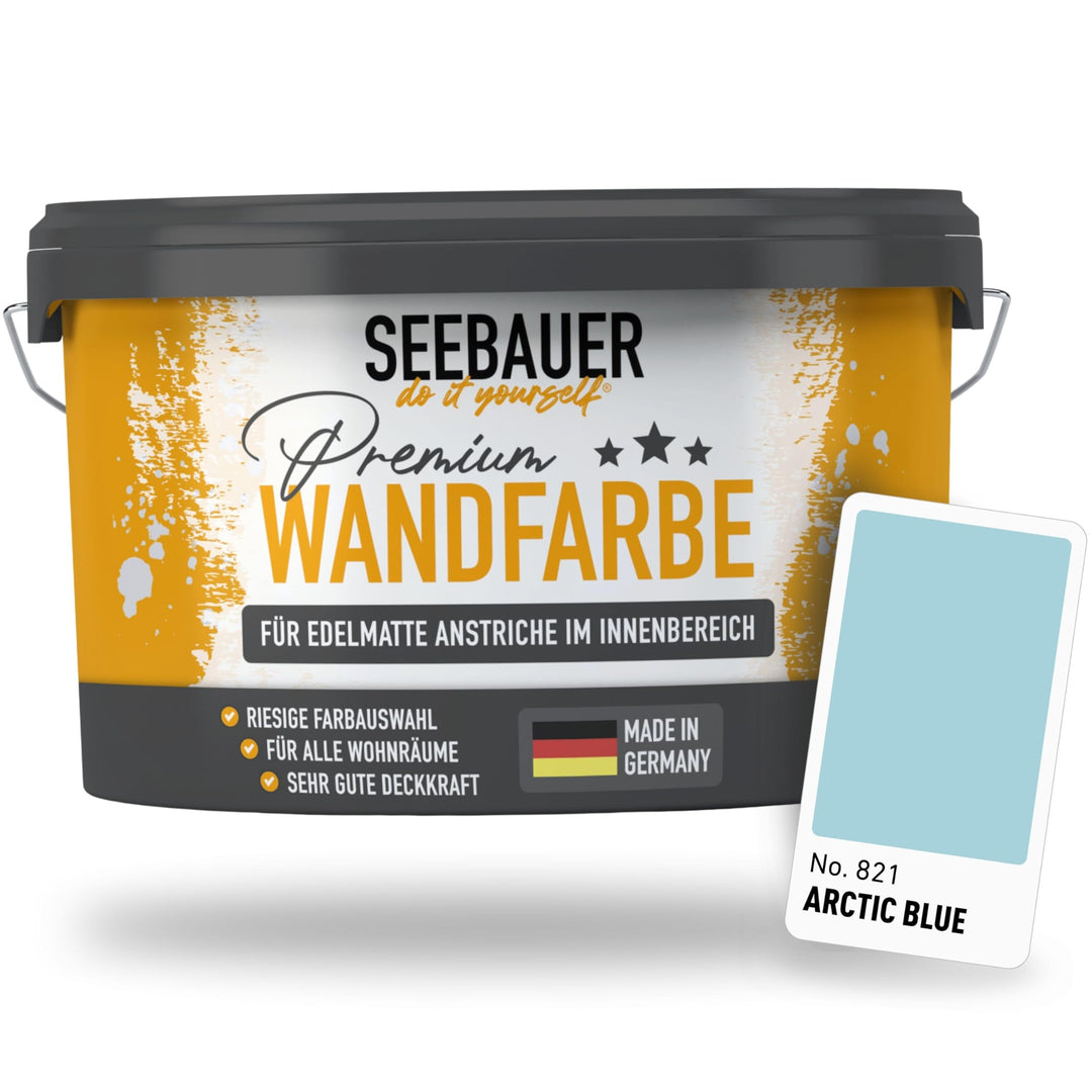 SEEBAUER diy® Wandfarbe Blau für Innen (No. 821 Arctic Blue 5,0 Liter) Edelmatte Blautöne hohe Deckk