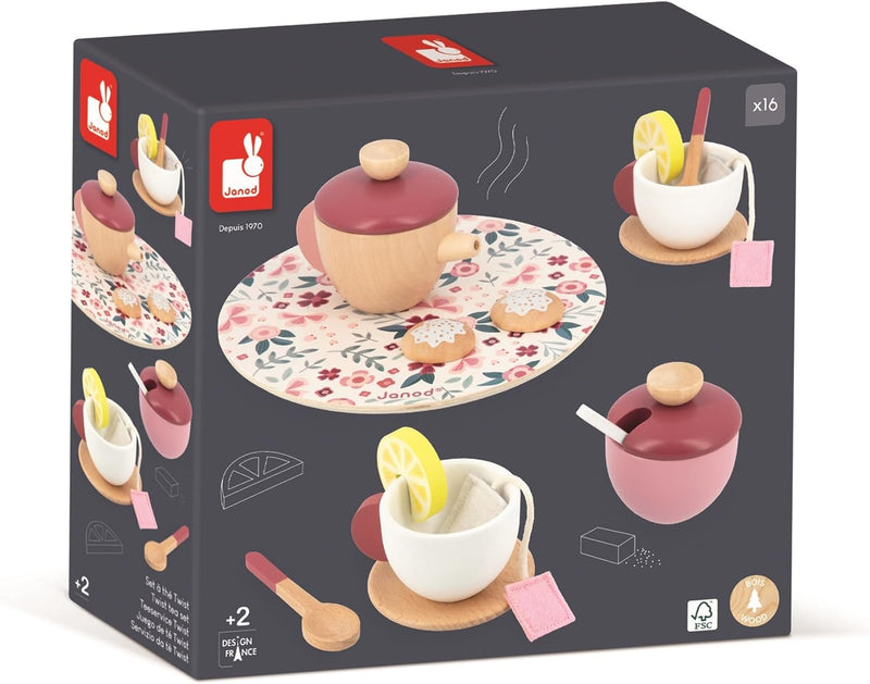 JANOD Twist Tea Set Tee-Spielset-16 Zubehörteile Filz-Rollenspiel-Teeservice für Kinder-Spielzeug au