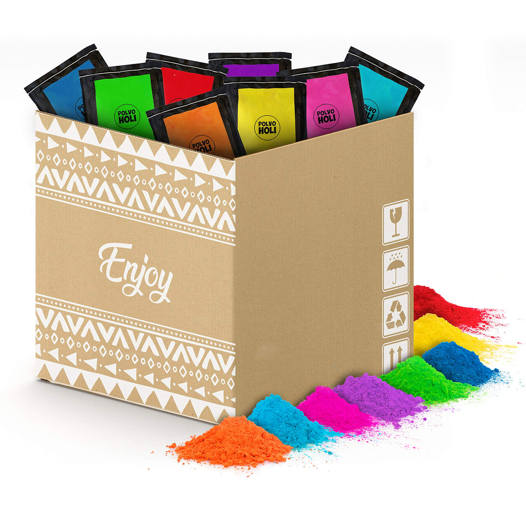 POLVO HOLI - 80 Beutel mit 100g Pulver Holi - Holi Gulal Powder - 8, Holi Gulal Pulver - 8 Farben, 8