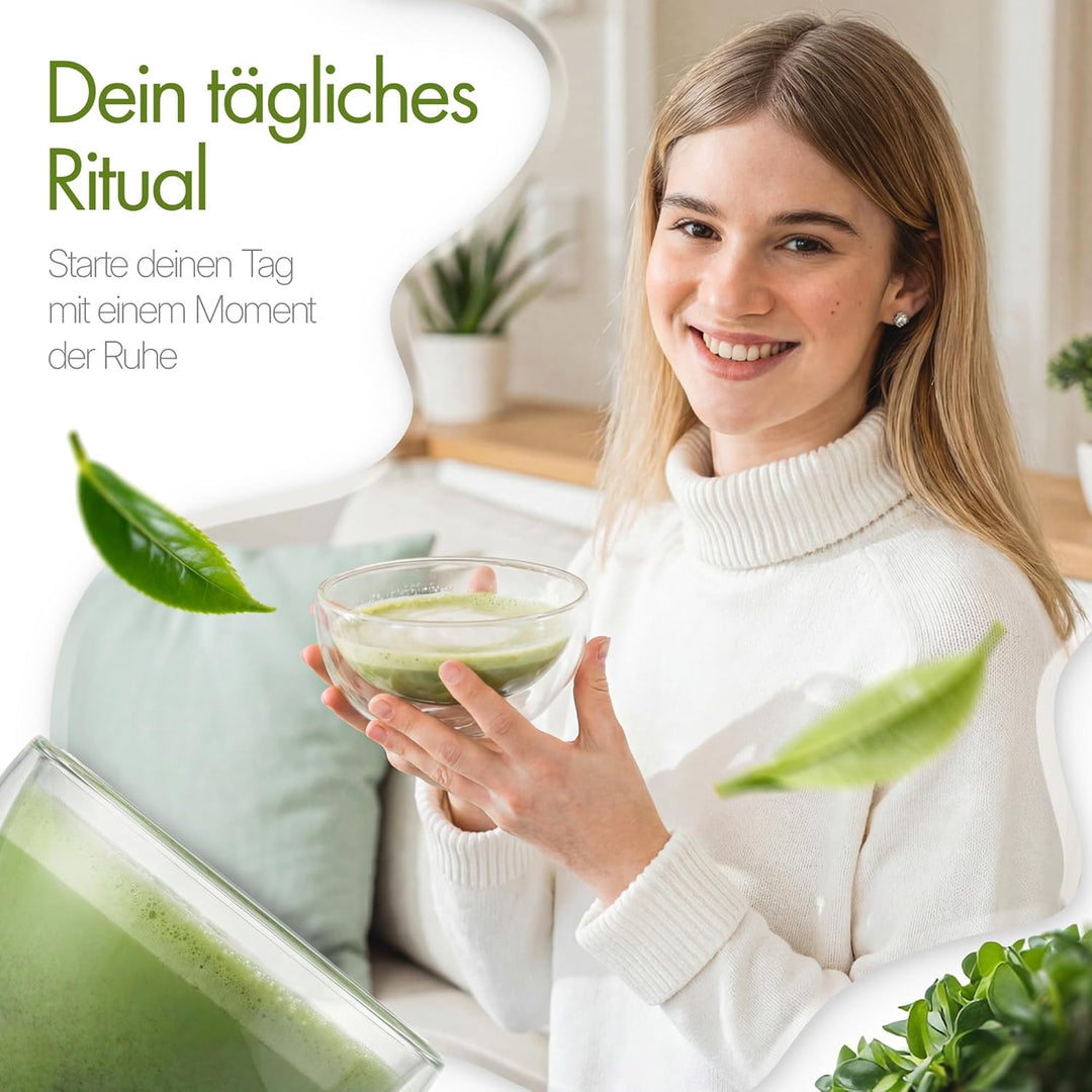 Premium Matcha Set 4-teilig Doppelwandige Glasschale [500ml] Matcha Zubereitung Traditionelles Zubeh