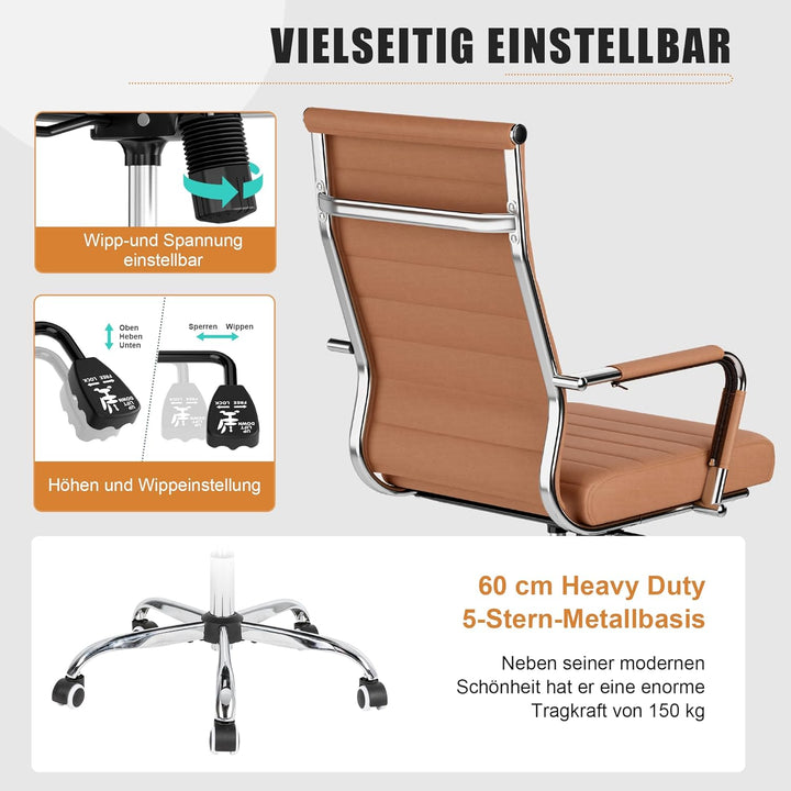 UEV Bürostuhl 150 kg belastbar mit Wippfunktion Ergonomisch Schreibtischstuhl mit Armlehne Drehstuhl