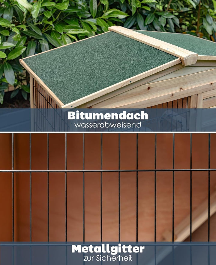 lionto Kaninchenstall aus Holz Kleintierhaus Nagerhaus Kleintierstall 98x54x100 cm