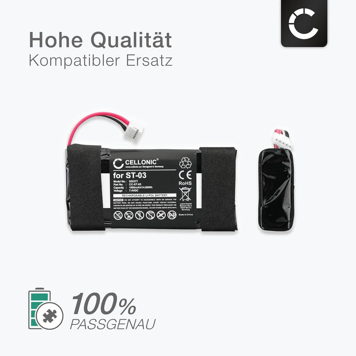 CELLONIC 1x Akku für Lautsprecher Kompatibel mit Sony SRS-X33, ST-03 - (1900mAh, 3.7V)