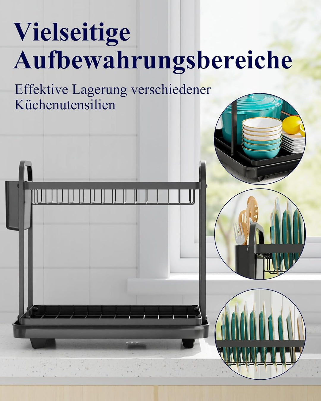 Kitsure Abtropfgestell Geschirr, Abtropfgestell, Geschirrständer für die Küchentheke, langlebiger Kü