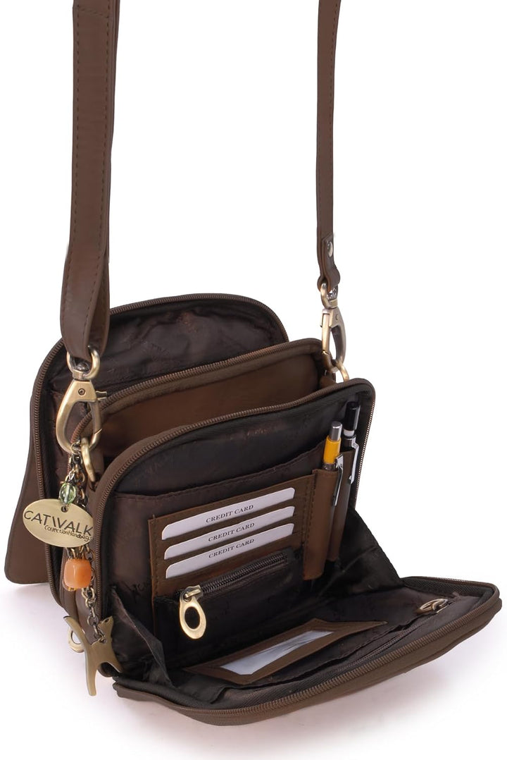 Catwalk Collection Handbags - Leder - Organizer/Umhängetasche/Schultertasche - TEAGAN Braun, Braun