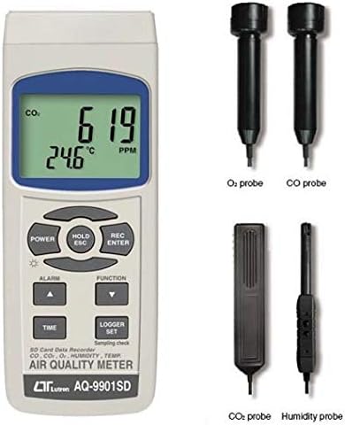 6-in-1 Luftqualität Echtzeit Datenlogger Messgerät CO CO2 O2 Sauerstoff Taupunkt Luftfeuchtigkeit Te