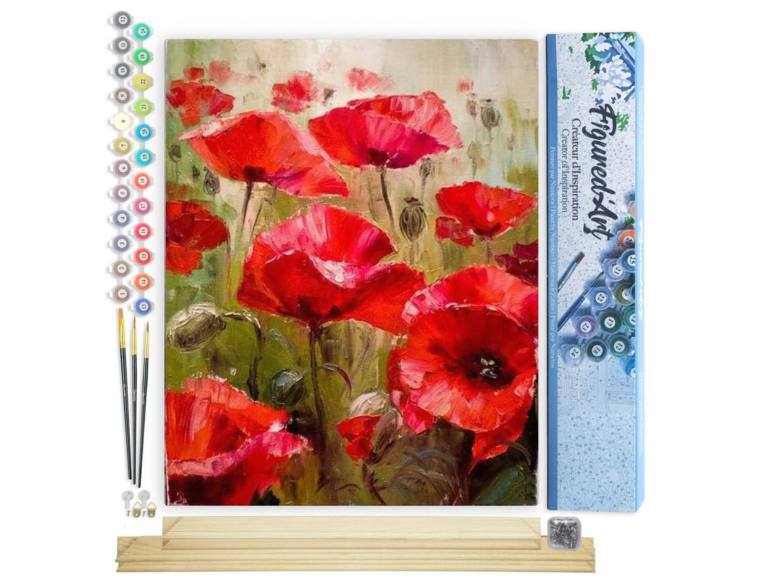 Figured'Art Malen Nach Zahlen Erwachsene Mit Rahmen Mohnfeld - Paint by Numbers Basteln DIY Bastelse