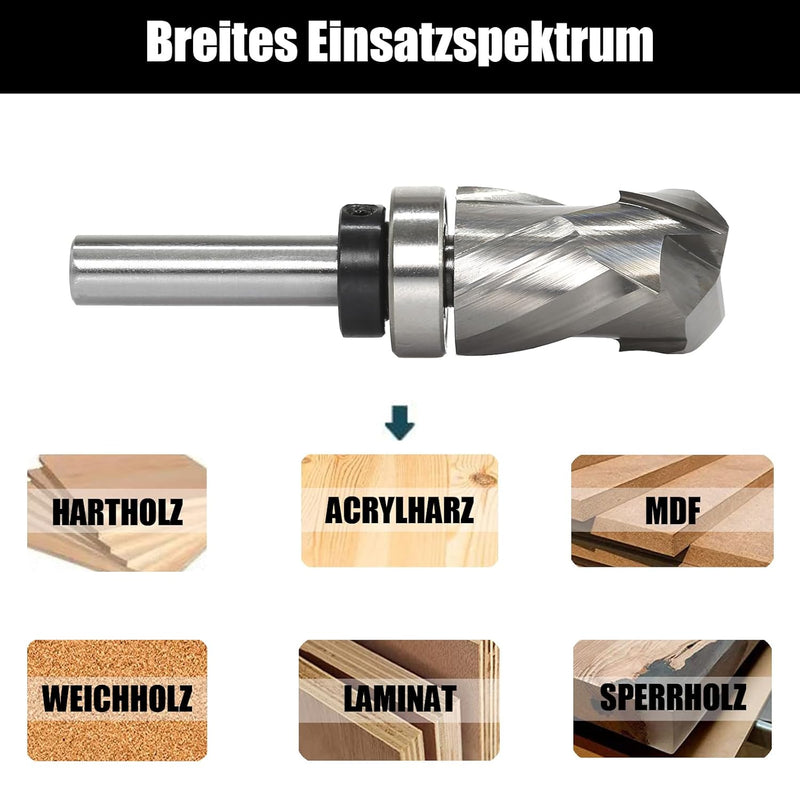 AKYLIN Spiral Bündigfräser 8mm Schaft，Up&Down Kompressions Cut Spiralfräser Fräser für Oberfräse，19