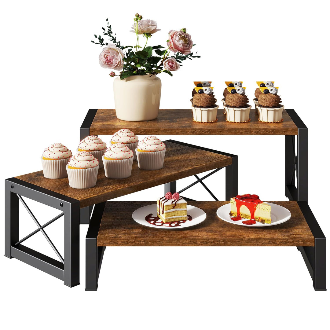 IBUYKE Display Ständer Holz,3er-Set,Tortenständer für Party,Braun TLJ019H | Cupcake Ständer Kuchenst