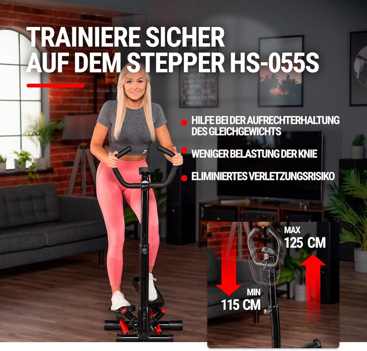 Hop-Sport Swing Side Stepper HS-055S mit verstellbarem Haltegriff Trainingsbändern Computer verstell