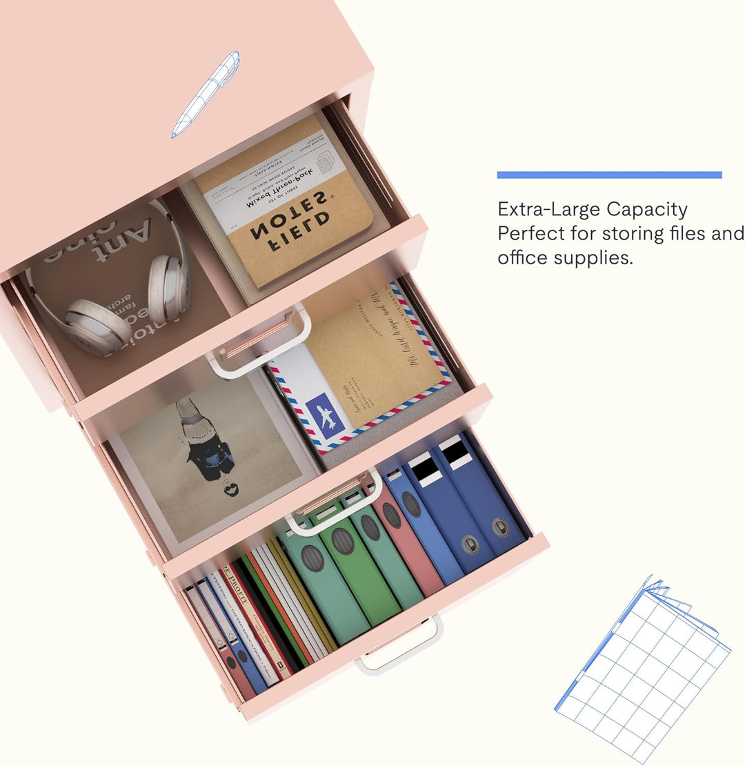 FLEXISPOT Rollcontainer Büroschrank mit 3 Schubladen, Aktenschrank Metallschrank Kommode mit Rädern,