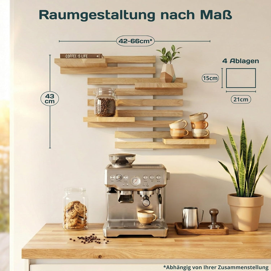 Wandregal Holz Hängend - Modulares Bücherregal Set aus Massivholz - Schwebendes Regalbrett für Wohnz