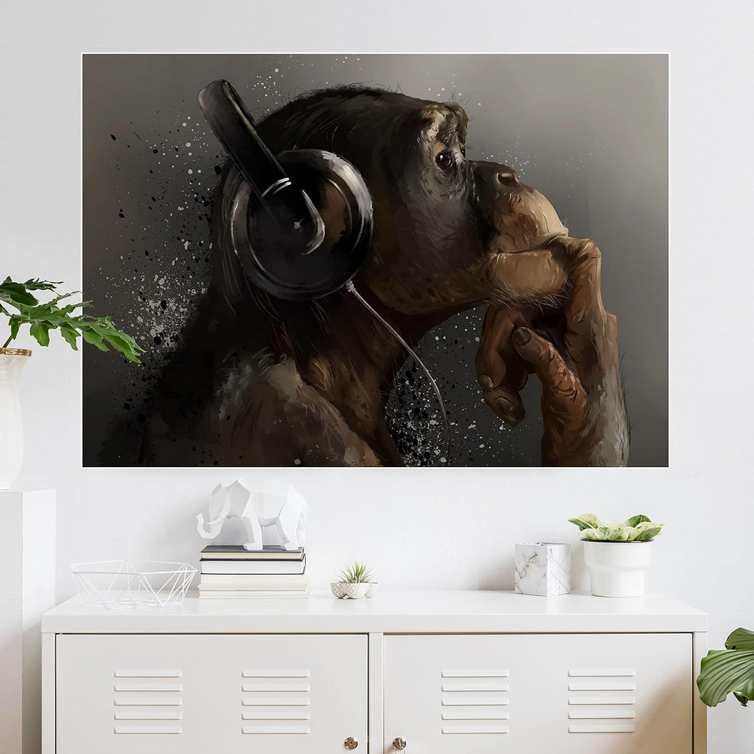 wandmotiv24 Poster als Wanddeko, Grösse Din A0, AFFE mit Kopfhörer, Headset, Musik, Tiere, Affen, Mo