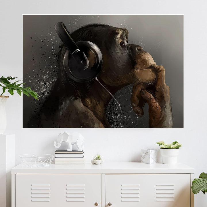 wandmotiv24 Poster als Wanddeko, Grösse Din A0, AFFE mit Kopfhörer, Headset, Musik, Tiere, Affen, Mo