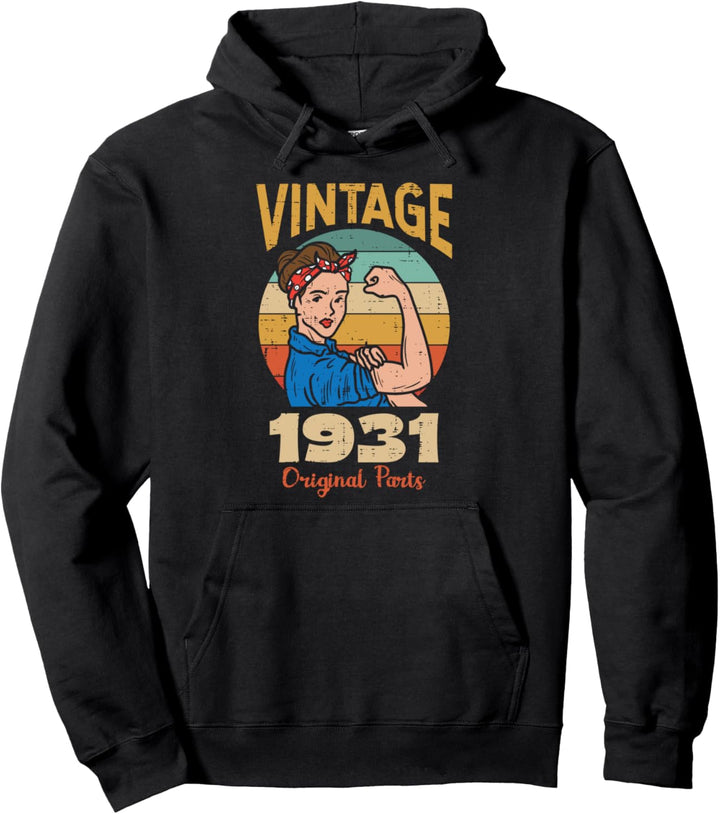 Vintage Strong Woman 1931 90 Years Old 90th Birthday Gift Pullover Hoodie