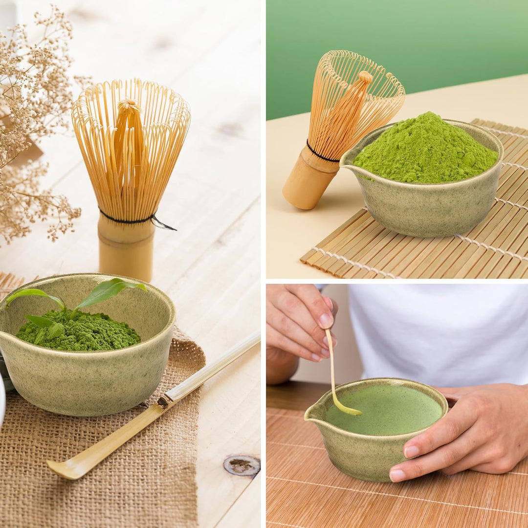 Premium Matcha Tee Set mit Bambusbesen, Keramikschale, Schaufel & Halter - Komplettes Set für Tradit