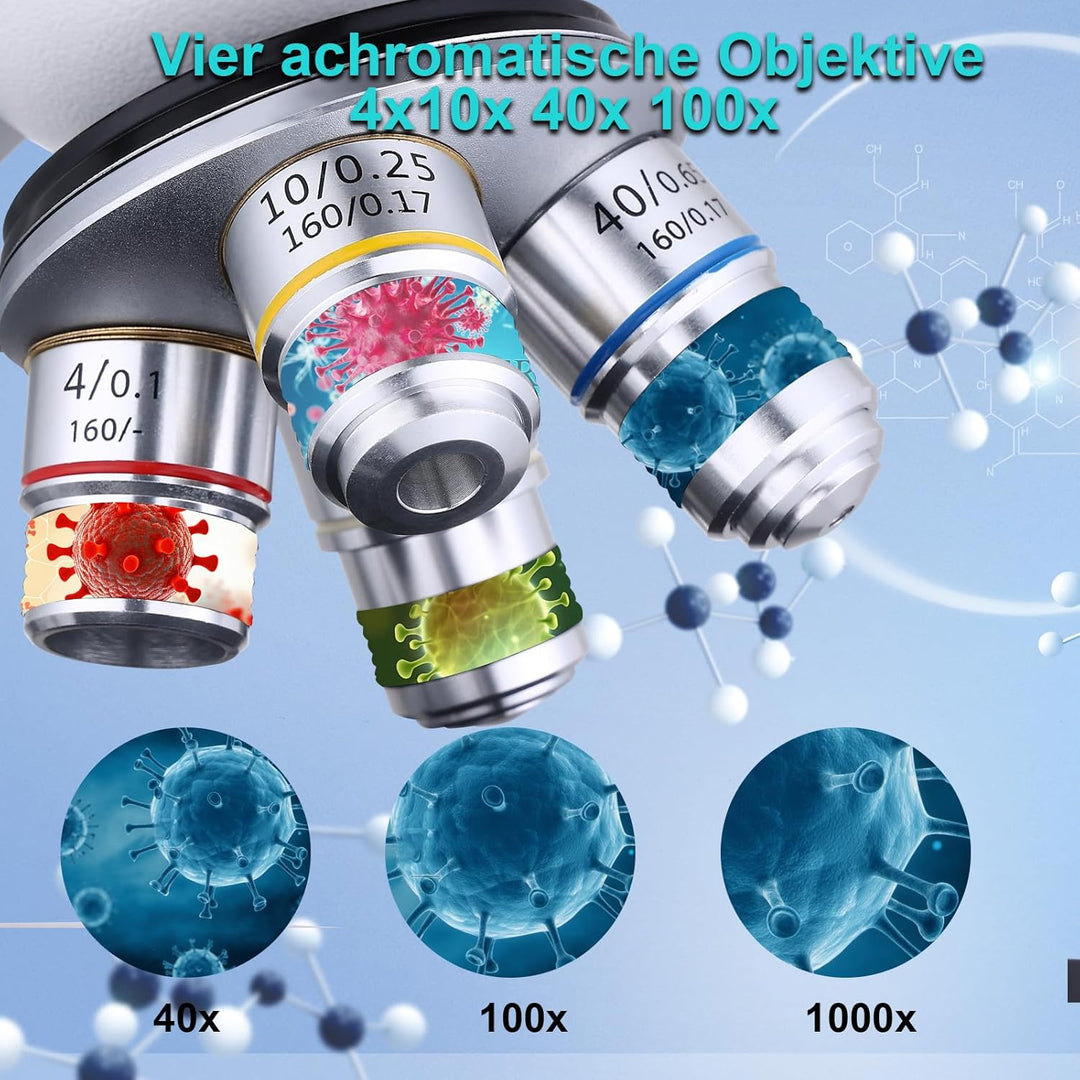 Mikroskop für Erwachsene 40x-2000x Verbundmikroskop mit Dual-LED-Beleuchtung für Schule, Zuhause, La