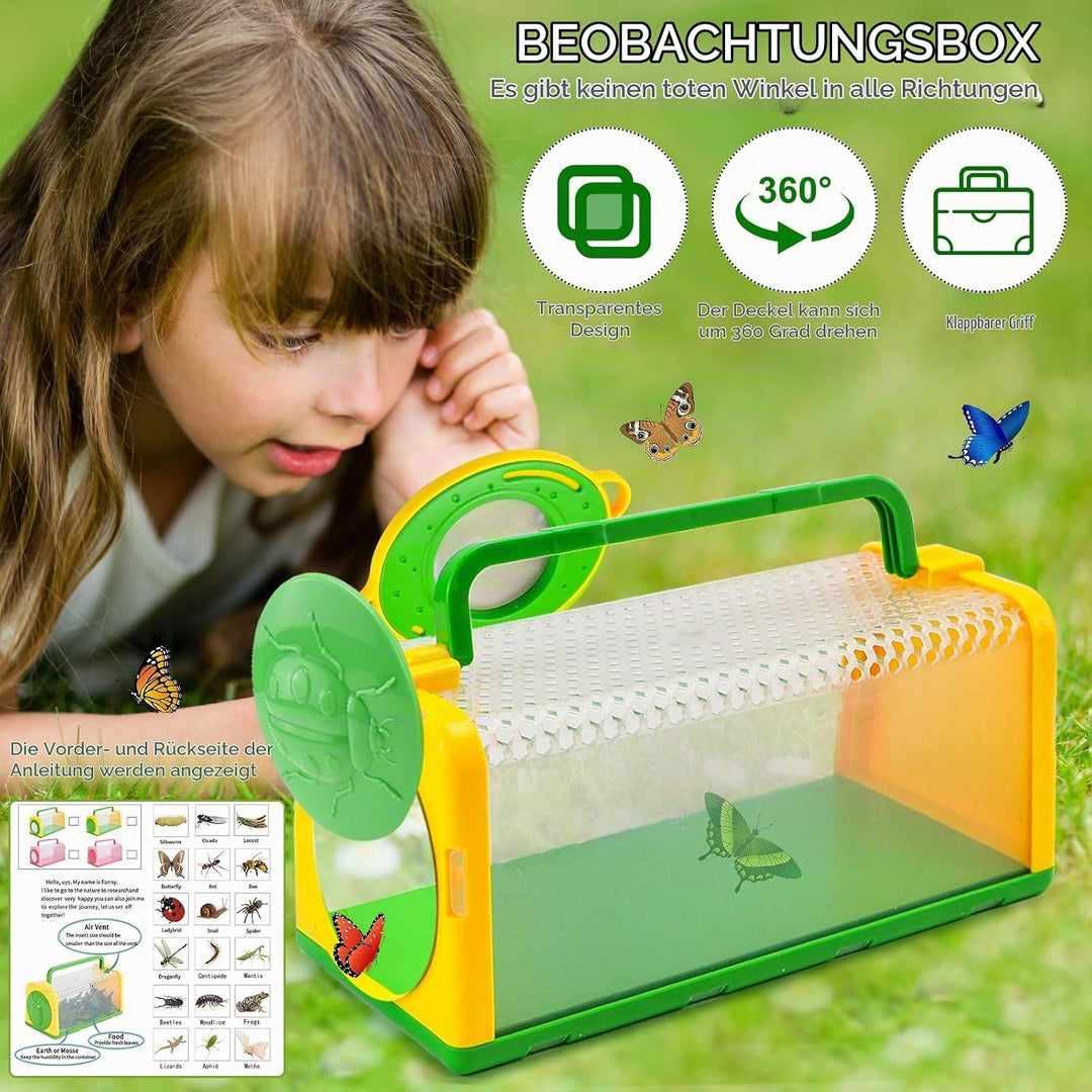 Forscherset für Kinder, Becherlupen für Kinder, Entdecker Set, Kinderfernglas, Schmetterlingsnetz, O