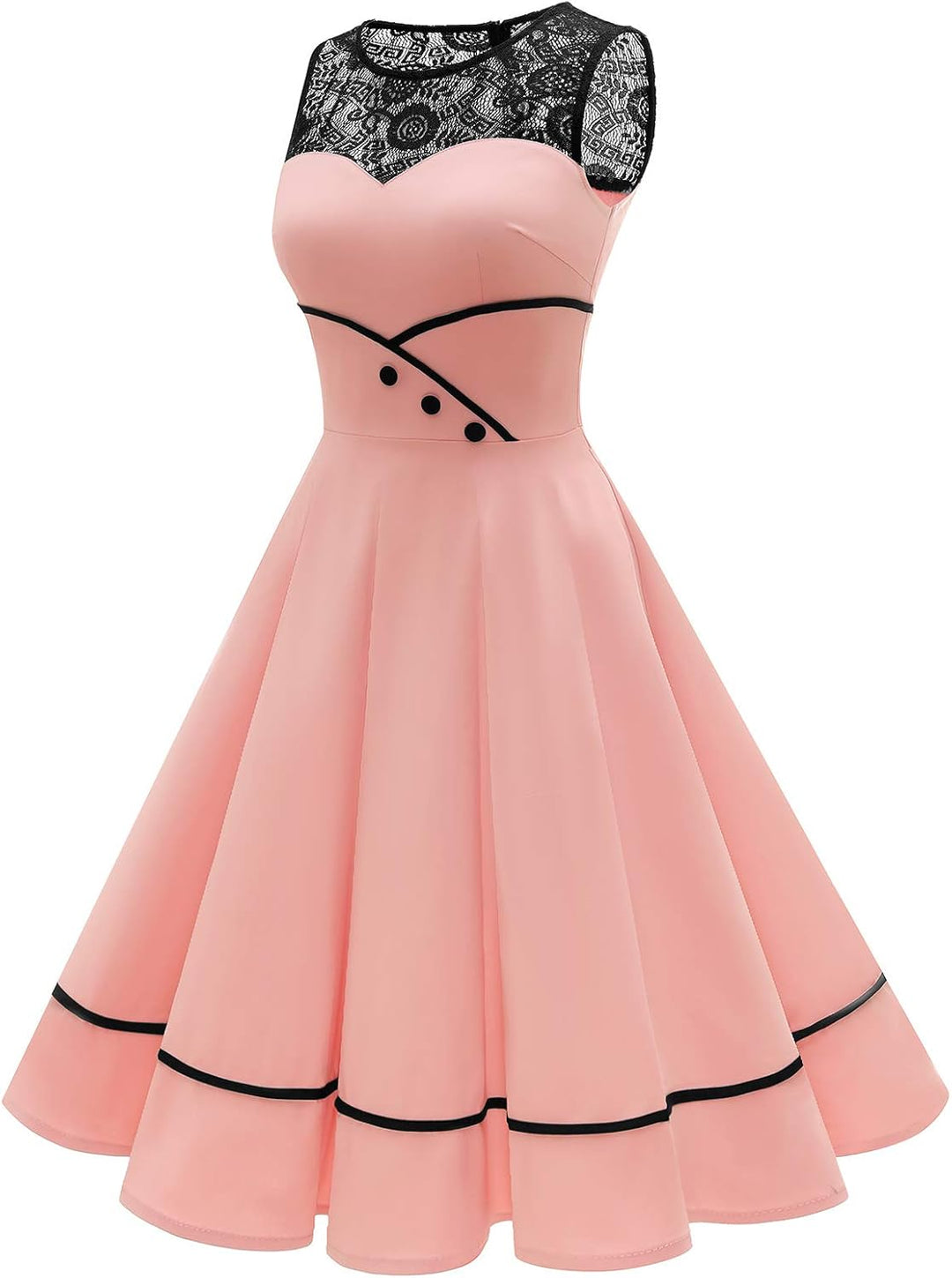 Bbonlinedress Damen Cocktailkleid Rockabilly Spitzenkleid 50er Retro Vintage Faltenrock Elegant Ärme