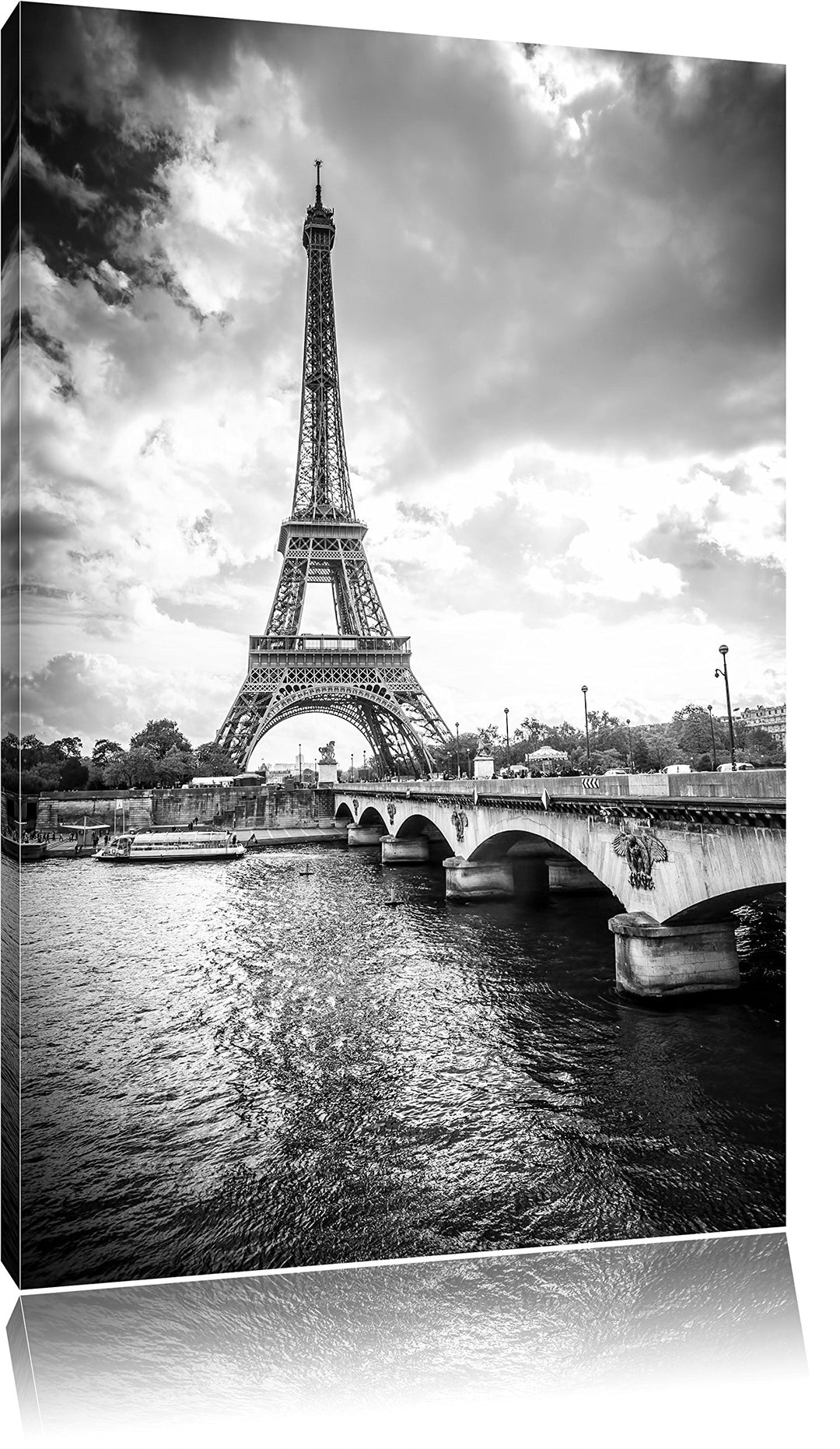 Pixxprint Eiffelturm in Paris Kunst B&W als Leinwandbild/Grösse: 100x70 cm/Wandbild/Kunstdruck/ferti
